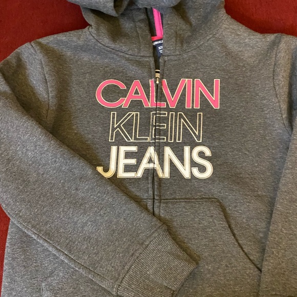 ‼️PRICE DROP‼️Calvin Klein Kids Hooded Sweatshirt XS 5/6, Small 7/8 Gray & Pink - Picture 7 of 8